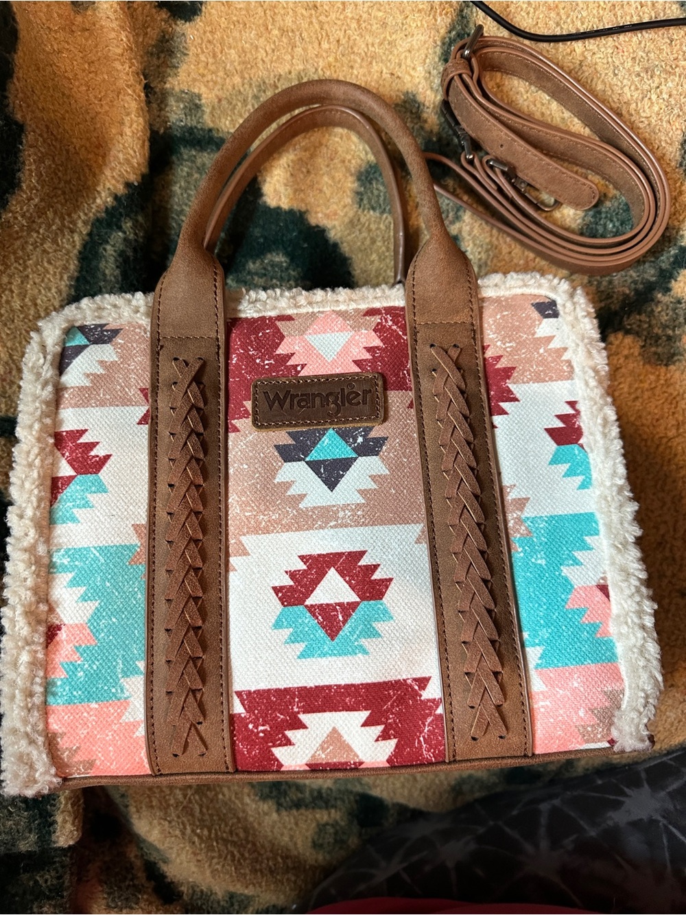 Wrangler Southwestern Tote in Brown, Turquoise & Red